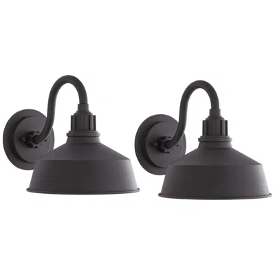 Franklin Iron Works Fiw Arnett 10" Wide Textured Black Outdoor Lights Set Of 2