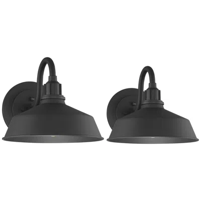 Franklin Iron Works Fiw Arnett 12 1/2" Wide Black Dusk-to-dawn Outdoor Lights Set Of 2