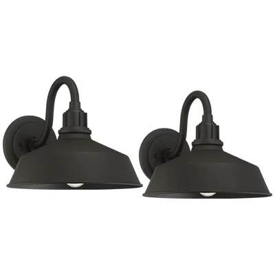 Franklin Iron Works Fiw Works Arnett 12 1/4" Wide Black Outdoor Barn Lights Set Of 2