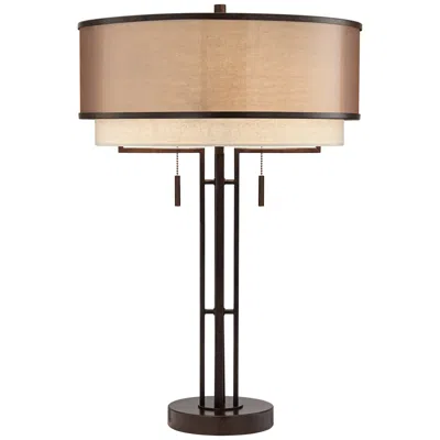 Franklin Iron Works Franklin Iron Andes 27 1/2" Double Shade Bronze Industrial Table Lamp