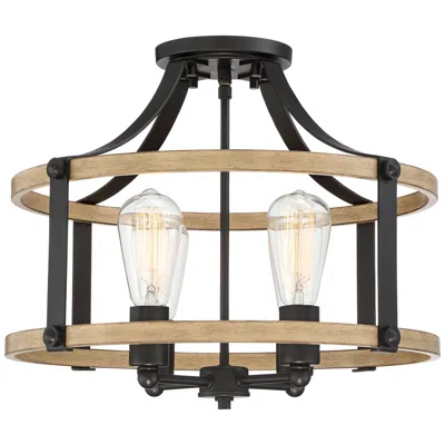 Franklin Iron Works Franklin Iron Buford 18" Wide Wood And Metal 4-light Ceiling Light