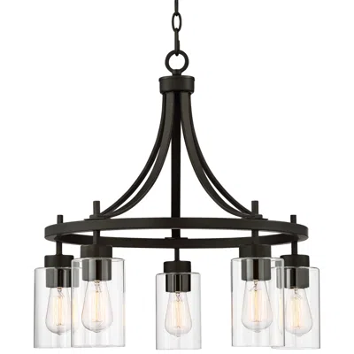 Franklin Iron Works Franklin Iron Caleb 23 3/4" Wide Bronze And Glass 5-light Chandelier