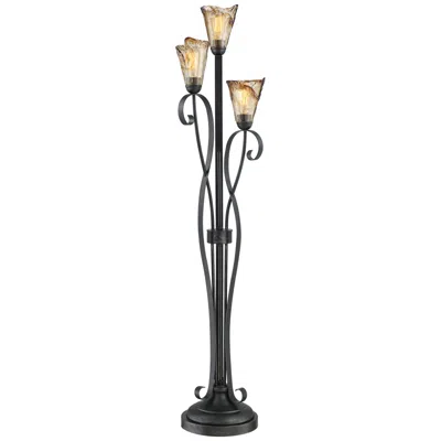 Franklin Iron Works Franklin Iron Gardena 65 1/2" Amber Glass 3-light Tree Floor Lamp
