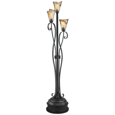 Franklin Iron Works Franklin Iron Gardena 70" Amber Glass 3-light Floor Lamp With Riser