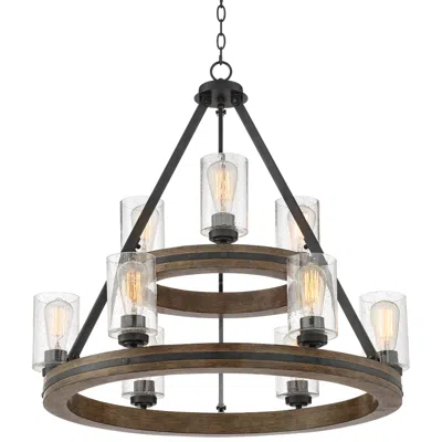 Franklin Iron Works Franklin Iron Gorham 32" Wagon Wheel 2-tier 9-light Ring Chandelier