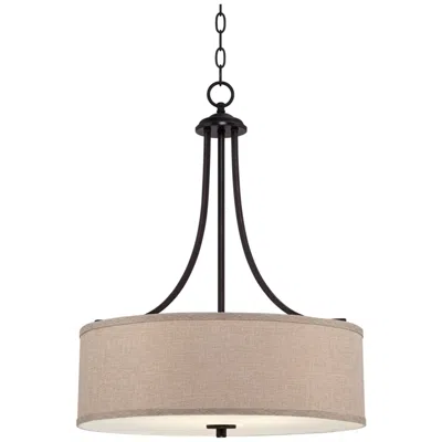 Franklin Iron Works Franklin Iron La Pointe 19 1/2" Oatmeal Linen Drum Shade Pendant Light