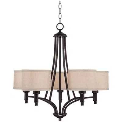 Franklin Iron Works Franklin Iron La Pointe 26" Oatmeal Bronze 5-light Shade Chandelier