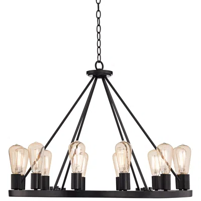 Franklin Iron Works Franklin Iron Lacey 28" Black 12-light Led Ring Wagon Wheel Chandelier