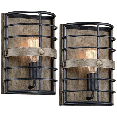Franklin Iron Works Franklin Iron Lexi 11 1/2" Rustic Bronze Pocket Wall Sconces Set Of 2