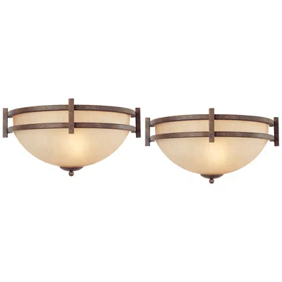 Franklin Iron Works Franklin Iron Oak Valley 14 1/2" Scavo Glass Wall Sconces Set Of 2