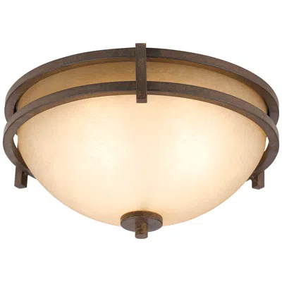 Franklin Iron Works Franklin Iron Oak Valley 15" Scavo Glass Flush Mount Ceiling Light