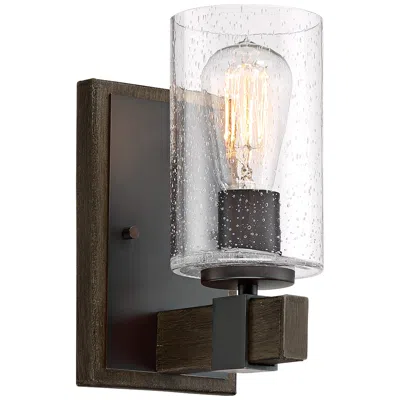 Franklin Iron Works Franklin Iron Poetry 9" High Seedy Glass Wood Grain Accent Wall Sconce
