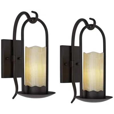 Franklin Iron Works Franklin Iron Rustic Onyx 14 1/2" Faux Candle Wall Sconces Set Of 2
