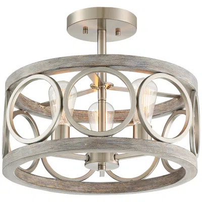 Franklin Iron Works Franklin Iron Salima 16" Nickel Gray Wood 3-light Ring Ceiling Light