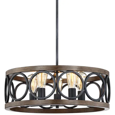 Franklin Iron Works Franklin Iron Salima 21 1/4" Bronze And Wood 5-light Round Chandelier
