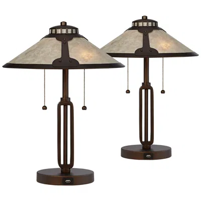 Franklin Iron Works Franklin Iron Samuel 20" Mica Shade And Bronze Usb Lamps Set Of 2