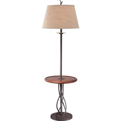 Franklin Iron Works Franklin Iron Twist 63 1/2" Metal And Walnut Tray Table Floor Lamp
