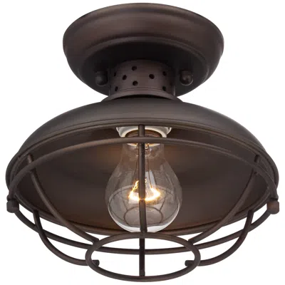 Franklin Iron Works Franklin Park 8 1/2" Wide Bronze Caged Outdoor Ceiling Light In Brown
