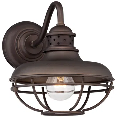 Franklin Iron Works Franklin Park 9" High Bronze Metal Cage Industrial Wall Sconce