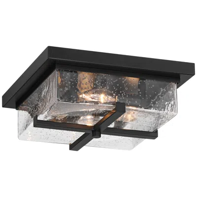 Franklin Iron Works Grambling 11 3/4" Rustic Black Seeded Glass 4-light Ceiling Light