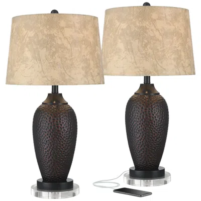 Franklin Iron Works Hammered Bronze Usb Table Lamps With Acrylic Risers