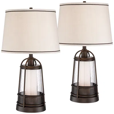 Franklin Iron Works Hugh 26" Bronze Lantern Night Light Lamps Set Of 2