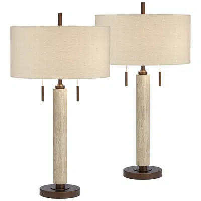 Franklin Iron Works Hugo 28 1/2" Wood Column Usb Lamps Set Of 2