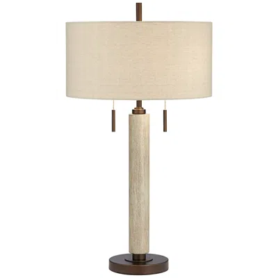 Franklin Iron Works Hugo Whitewashed Wood Column Usb Table Lamp With Dimmer