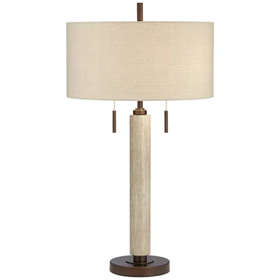 Franklin Iron Works Hugo Wood Column Usb Table Lamp With Dimmer