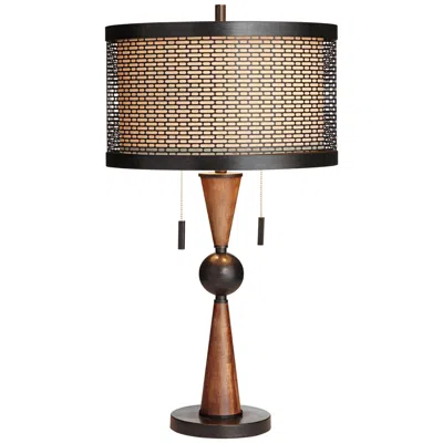 Franklin Iron Works Hunter 29 3/4" Bronze And Cherry Wood Table Lamp