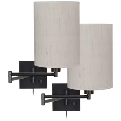 Franklin Iron Works Ivory And Espresso Swing Arm Plug-in Wall Lights Set