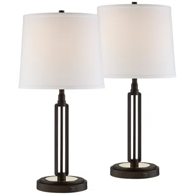 Franklin Iron Works Javier 24 1/2" Bronze Usb Table Lamps Set Of 2