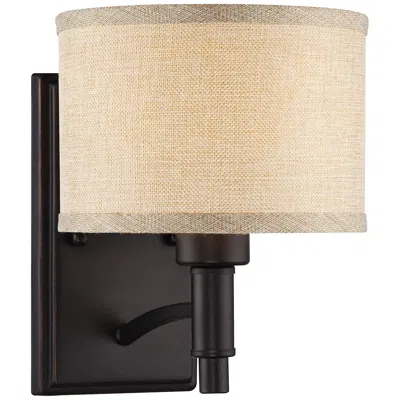 Franklin Iron Works La Pointe 9" High Oatmeal Linen Shade Wall Sconce