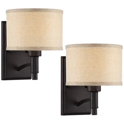 Franklin Iron Works La Pointe 9" Linen And Bronze Wall Sconce Set Of 2