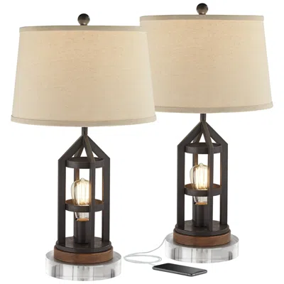Franklin Iron Works Lucas 27 1/2" Bronze Night Light Usb Lamps With Acrylic Risers
