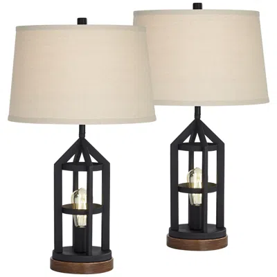 Franklin Iron Works Lucas Dark Bronze Usb Night Light Table Lamps Set Of 2