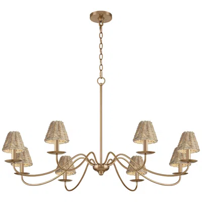 Franklin Iron Works Marinec 42" Wide Soft Gold 8-light Chandelier With Wicker Shades