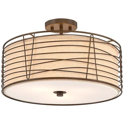 Franklin Iron Works Marlowe 18" Wide Bronze Metal Drum Ceiling Light