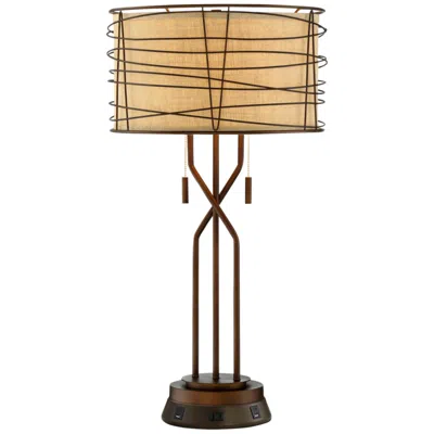 Franklin Iron Works Marlowe Bronze Metal Lamp With Usb Workstation Base