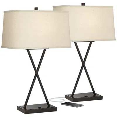 Franklin Iron Works Megan Usb Table Lamps Set Of 2 With Led Bulbs