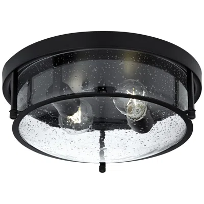 Franklin Iron Works Midnight 13"w Black And Seeded Glass 2-light Ceiling Light