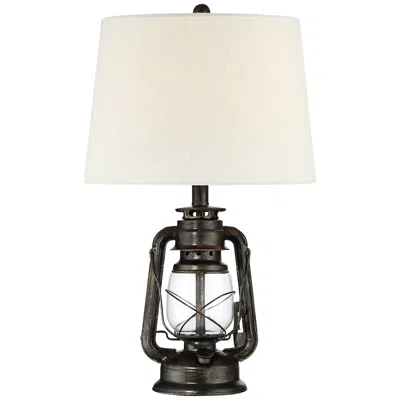 Franklin Iron Works Murphy Bronze Miner Lantern Lamp With Table Top Dimmer