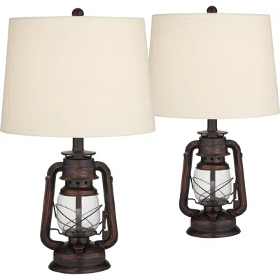Franklin Iron Works Murphy Red Bronze Miner Lantern Table Lamps Set Of 2