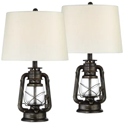 Franklin Iron Works Murphy Weathered Bronze Lantern Table Lamps Set Of 2
