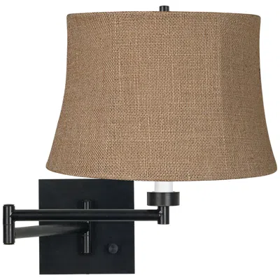 Franklin Iron Works Natural Burlap And Espresso Plug-in Swing Arm Wall Lamp