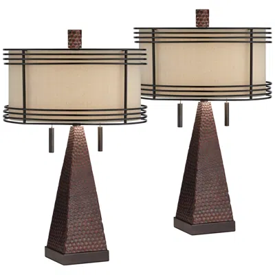 Franklin Iron Works Niklas 26" Bronze Metal Usb Table Lamps Set Of 2