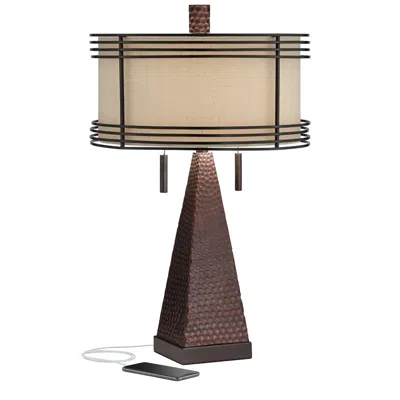 Franklin Iron Works Niklas 26" Industrial Bronze Usb Table Lamp