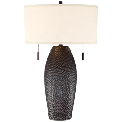 Franklin Iron Works Noah 31" Hammered Bronze Lamp With Usb Dimmer