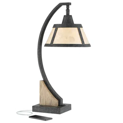 Franklin Iron Works Oak River 22" Mica Shade Usb And Outlet Desk Lamp