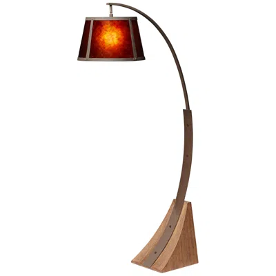 Franklin Iron Works Oak River Dark Rust And Amber Mica Arc Floor Lamp With Usb Dimmer